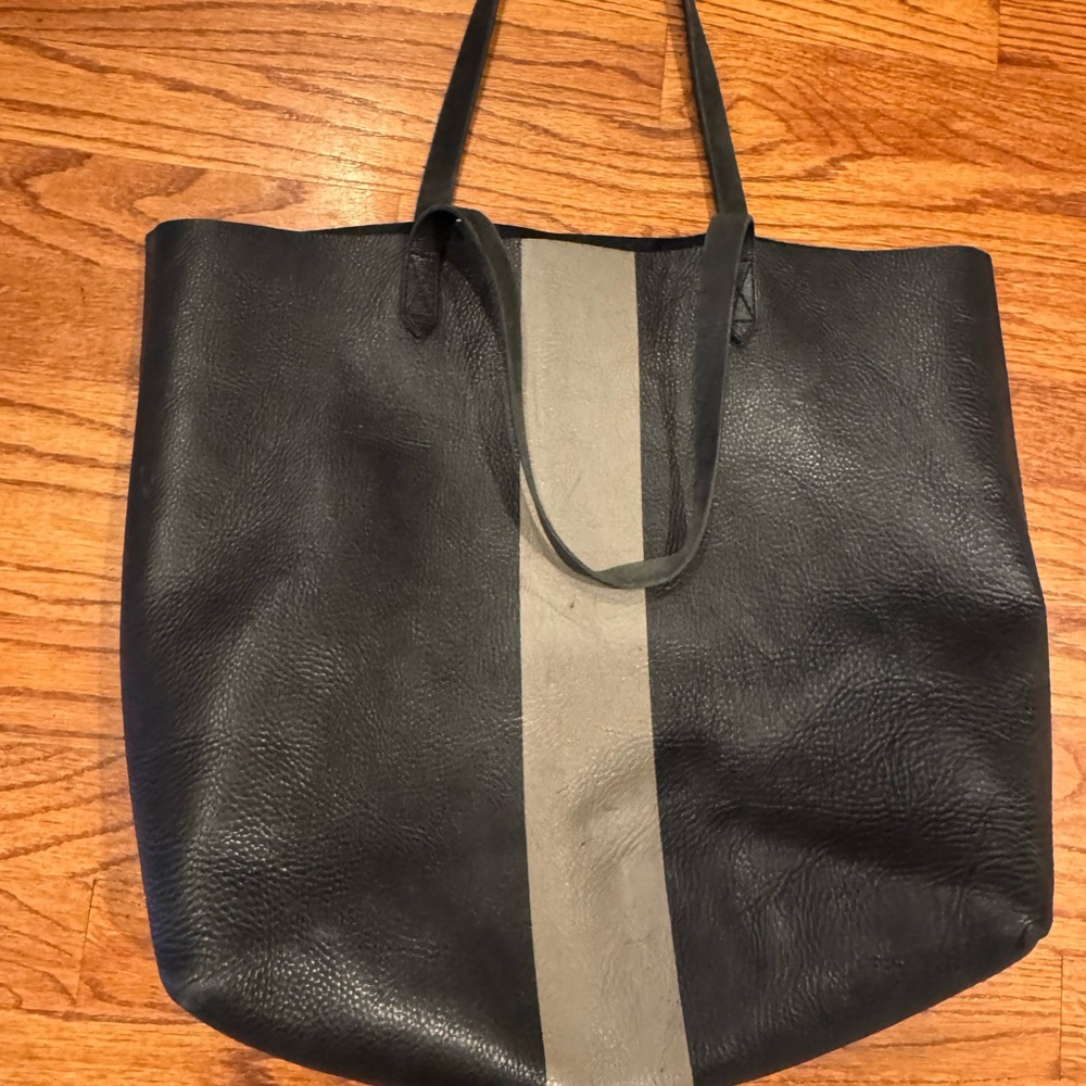 Madewell Black and Gray Leather Tote Bag